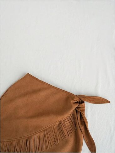 Floerns Women's High Waisted Fringe Hem Mini Skirt Western Tie Side Suede Skirts in Saudi Arabia