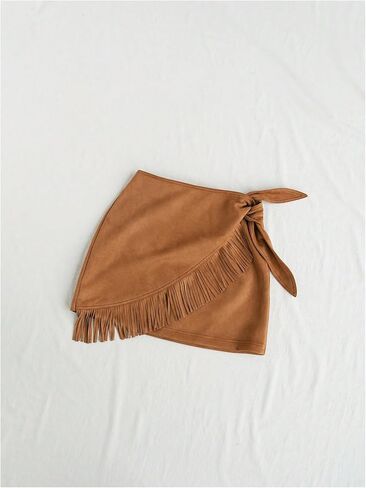 Floerns Women's High Waisted Fringe Hem Mini Skirt Western Tie Side Suede Skirts in Saudi Arabia