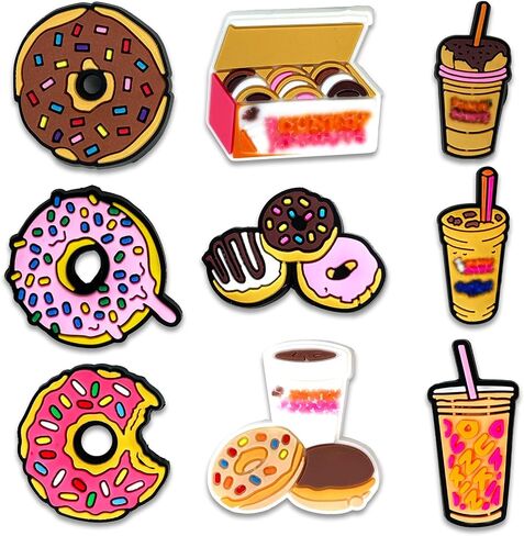 Food Coffee Doughnut Ice Cream Shoe Charms for Croc Clog Sandals Bracelets Decoration, Cute Charms for Party in Saudi Arabia