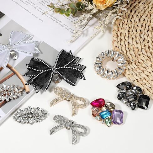 PATIKIL Rhinestone Shoe Clips, 1 Pair Detachable Classic Fashion Sparkling Bow Heels Accessories Decoration for Wedding Bridal Prom Party Daily Wearing Accessories Gray in Saudi Arabia