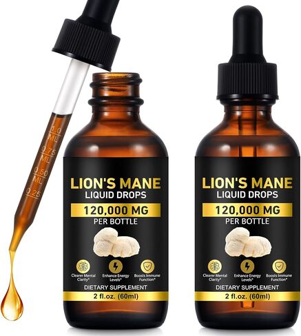 2-Pack Lions ManeMushroom Drops – Brain Supplement 120,000 MG, Memory Focus & Immunity Vitamins, Plant Extract 4 Oz in Saudi Arabia