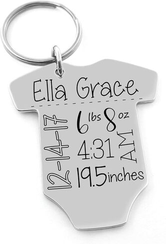 Personalized Baby Announcement Keychain – Engraved Onesie with Birth Stats | Custom New Mom or Dad Gift, Baby Name, Date, Weight, Birthstone Option in Saudi Arabia