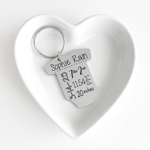 Personalized Baby Announcement Keychain – Engraved Onesie with Birth Stats | Custom New Mom or Dad Gift, Baby Name, Date, Weight, Birthstone Option in Saudi Arabia