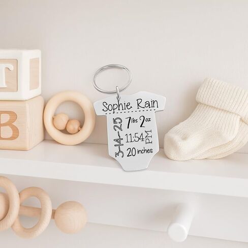 Personalized Baby Announcement Keychain – Engraved Onesie with Birth Stats | Custom New Mom or Dad Gift, Baby Name, Date, Weight, Birthstone Option in Saudi Arabia