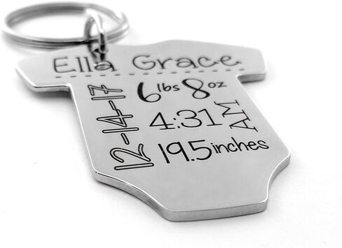 Personalized Baby Announcement Keychain – Engraved Onesie with Birth Stats | Custom New Mom or Dad Gift, Baby Name, Date, Weight, Birthstone Option in Saudi Arabia