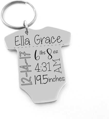 Personalized Baby Announcement Keychain – Engraved Onesie with Birth Stats | Custom New Mom or Dad Gift, Baby Name, Date, Weight, Birthstone Option in Saudi Arabia