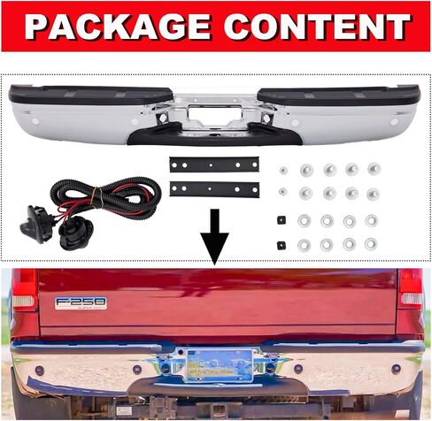 Rear Steel Step Bumper Assembly for 2017-2022 Ford F250 F350 F450 Super Duty without Park Sensor Holes Chrome Back Bumper Replacement for FO1103197,with Pads Brackets and License Plate Lights in Saudi Arabia