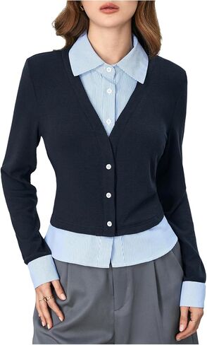 MakeMeChic Women's Striped Print Long Sleeve Shirt Button Down Collar Neck Blouse Tops in Saudi Arabia