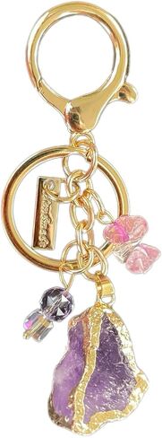 Raw Amethyst Keychain with Rose Quartz & Clear Crystal – Healing Crystal Key Ring for Women, Handmade Boho Charm for Bags, Car Keys, Purse – Gift for Friends & Her in Saudi Arabia
