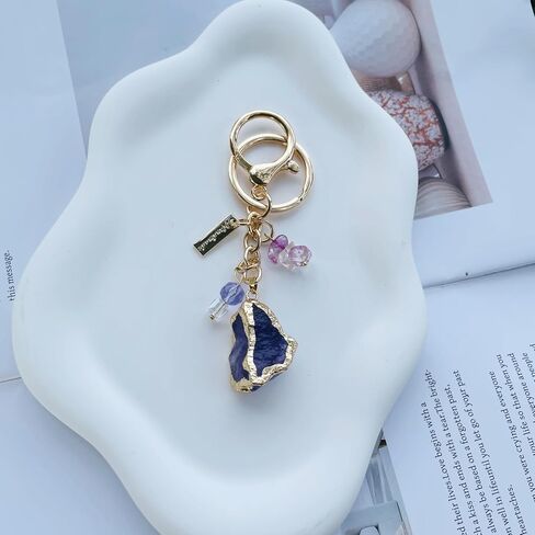 Raw Amethyst Keychain with Rose Quartz & Clear Crystal – Healing Crystal Key Ring for Women, Handmade Boho Charm for Bags, Car Keys, Purse – Gift for Friends & Her in Saudi Arabia