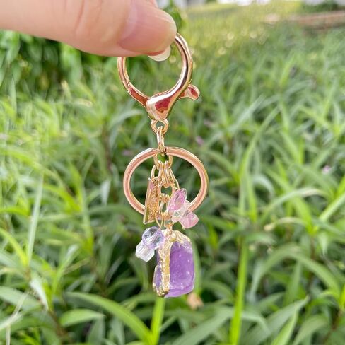 Raw Amethyst Keychain with Rose Quartz & Clear Crystal – Healing Crystal Key Ring for Women, Handmade Boho Charm for Bags, Car Keys, Purse – Gift for Friends & Her in Saudi Arabia