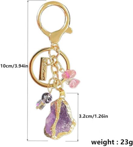 Raw Amethyst Keychain with Rose Quartz & Clear Crystal – Healing Crystal Key Ring for Women, Handmade Boho Charm for Bags, Car Keys, Purse – Gift for Friends & Her in Saudi Arabia