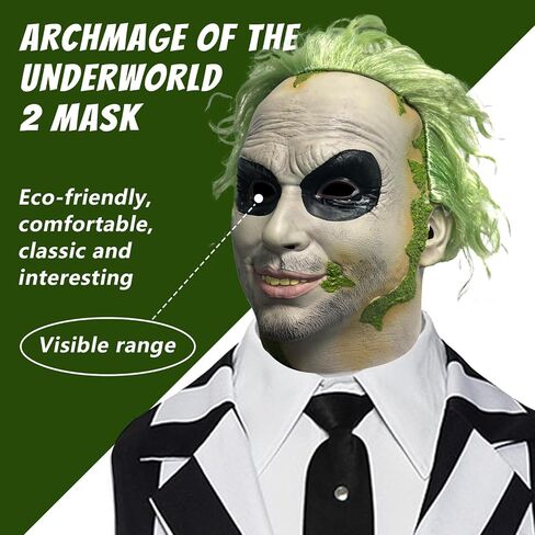 Beetle of juice Mask for Adult Halloween Scary Masks Movie Green Wig Latex Full Head Mask for Costume Cosplay in Saudi Arabia
