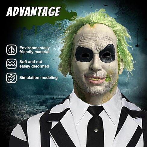 Beetle of juice Mask for Adult Halloween Scary Masks Movie Green Wig Latex Full Head Mask for Costume Cosplay in Saudi Arabia