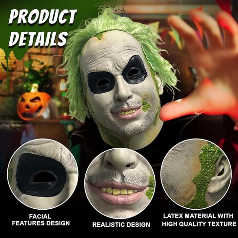 Beetle of juice Mask for Adult Halloween Scary Masks Movie Green Wig Latex Full Head Mask for Costume Cosplay in Saudi Arabia