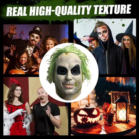Beetle of juice Mask for Adult Halloween Scary Masks Movie Green Wig Latex Full Head Mask for Costume Cosplay in Saudi Arabia