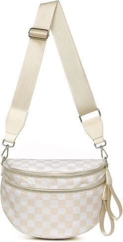 DIOMO Bum Bags for Women, RFID Checkered Crossbody Bags with Silver Zipper, Nylon Plus Size Fanny Packs Travel Purse in Saudi Arabia