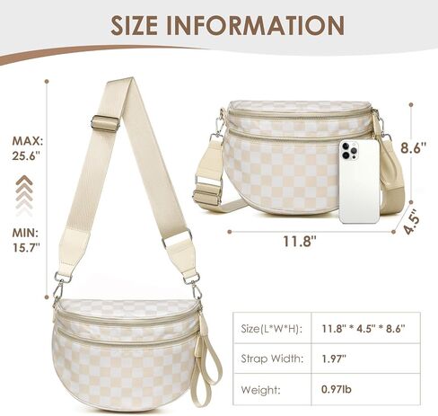 DIOMO Bum Bags for Women, RFID Checkered Crossbody Bags with Silver Zipper, Nylon Plus Size Fanny Packs Travel Purse in Saudi Arabia