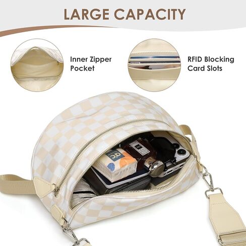 DIOMO Bum Bags for Women, RFID Checkered Crossbody Bags with Silver Zipper, Nylon Plus Size Fanny Packs Travel Purse in Saudi Arabia
