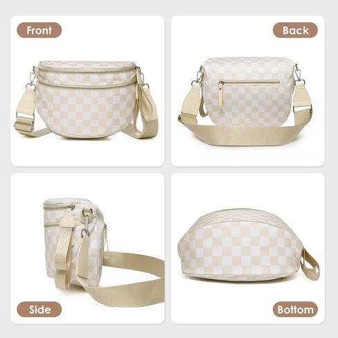 DIOMO Bum Bags for Women, RFID Checkered Crossbody Bags with Silver Zipper, Nylon Plus Size Fanny Packs Travel Purse in Saudi Arabia