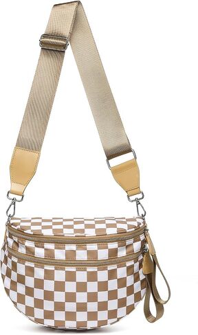 DIOMO Bum Bags for Women, RFID Checkered Crossbody Bags with Silver Zipper, Nylon Plus Size Fanny Packs Travel Purse in Saudi Arabia