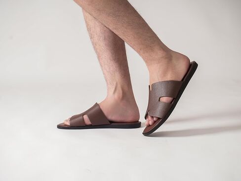 Summer Men Sandals for Leather, Comfortable Flats with Memory Foam Insole, Rubber Outsole Non-Slip Casual Fashion Slides in Saudi Arabia