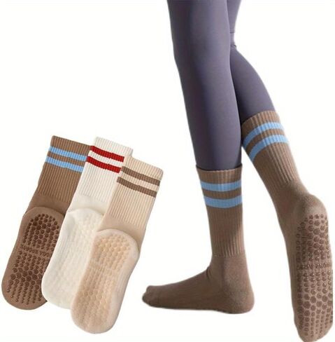 Grip Pilates Socks for Women, Yoga Slouch Socks, Non-Slip Grips for Barre Workout, Dance, Hospital, Set of 3, White in Saudi Arabia