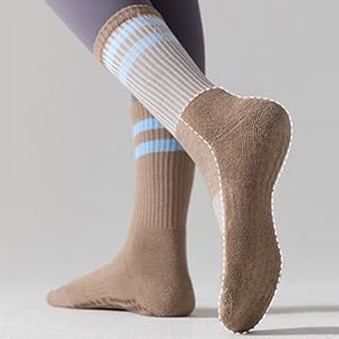 Grip Pilates Socks for Women, Yoga Slouch Socks, Non-Slip Grips for Barre Workout, Dance, Hospital, Set of 3, White in Saudi Arabia