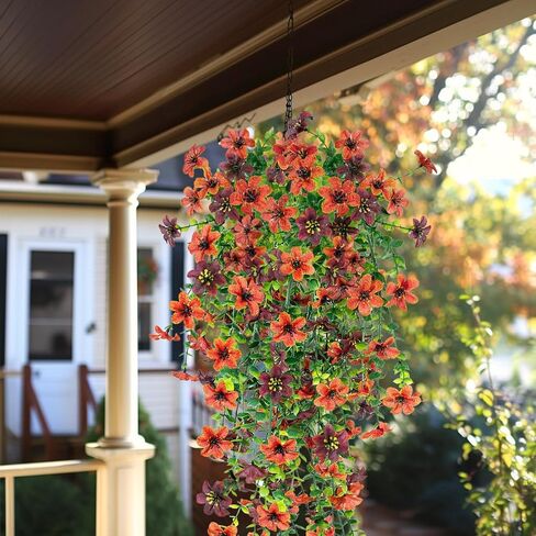 4 Pcs Artificial Fall Flowers for Outdoors, Fall Hanging Plants Silk Faux Mums UV Resistant for Planters Pots Garden Outside Front Porch Patio Basket Home Autumn Decor (Orange Brown) in Saudi Arabia