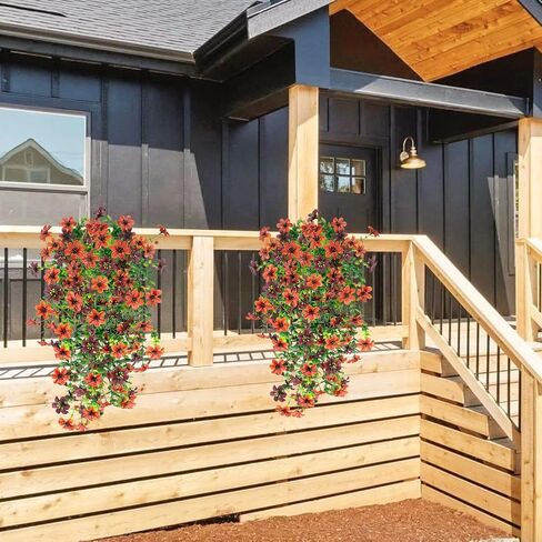 4 Pcs Artificial Fall Flowers for Outdoors, Fall Hanging Plants Silk Faux Mums UV Resistant for Planters Pots Garden Outside Front Porch Patio Basket Home Autumn Decor (Orange Brown) in Saudi Arabia