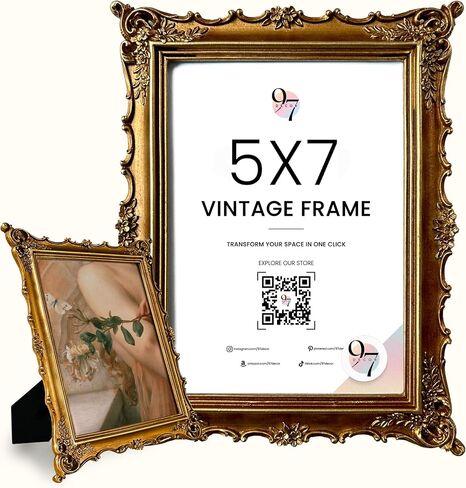 97 Decor 5x7 Antique Picture Frame - Gold Vintage Picture Frames 5x7, Ornate Frames 5 X 7 With Glass Front For Tabletop Photo Display And Wall Hanging, Victorian Poster Frame 5 By 7 in Saudi Arabia