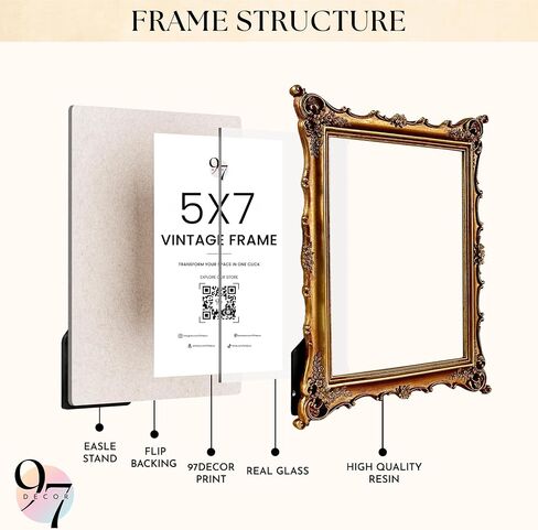 97 Decor 5x7 Antique Picture Frame - Gold Vintage Picture Frames 5x7, Ornate Frames 5 X 7 With Glass Front For Tabletop Photo Display And Wall Hanging, Victorian Poster Frame 5 By 7 in Saudi Arabia