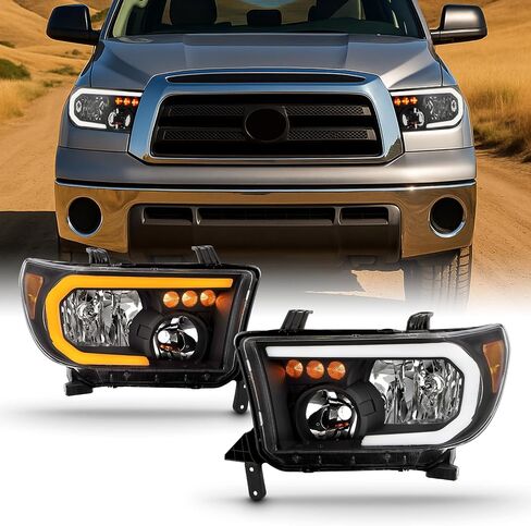 AKKON - يناسب 2007-2013 Toyota Tundra 2008-2017 سيكويا زوج المصابيح الأمامية السوداء مع LED Switchback DRL إشارة الانعطاف المتسلسلة in Saudi Arabia