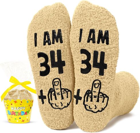 HAPPYPOP 35th Birthday Gifts for Women - Fuzzy 35 Year Old Socks, Born in 1990, Middle Finger Design in Saudi Arabia