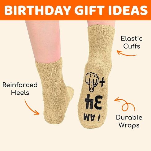 HAPPYPOP 35th Birthday Gifts for Women - Fuzzy 35 Year Old Socks, Born in 1990, Middle Finger Design in Saudi Arabia