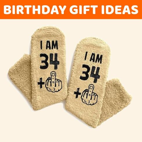 HAPPYPOP 35th Birthday Gifts for Women - Fuzzy 35 Year Old Socks, Born in 1990, Middle Finger Design in Saudi Arabia