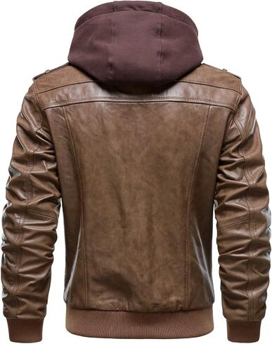 HOOD CREW Men’s Genuine Cowhide Leather Jacket Black Hooded Motorcycle Biker Jacket for Men in Kuwait