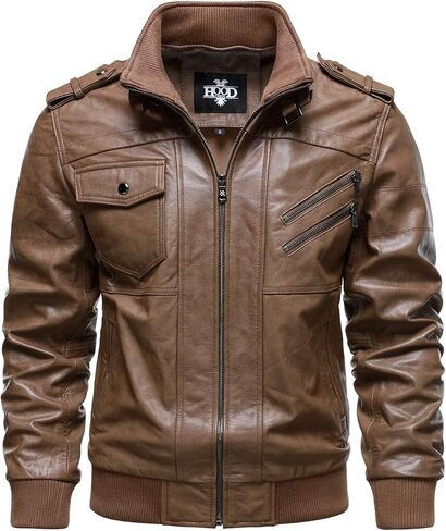HOOD CREW Men’s Genuine Cowhide Leather Jacket Black Hooded Motorcycle Biker Jacket for Men in Kuwait