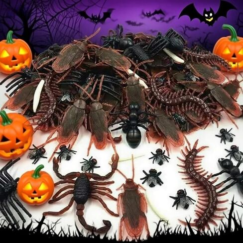30Pcs Life-Like Artificial Bug Prank Props, Trick Realistic Insect Replicas for Halloween Includes Cockroaches, Spiders, Worms, Ideal for Party Decor in Saudi Arabia