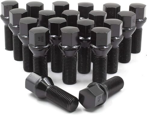 Wheel Accessories Parts Set of 20 Black 14x1.25 Lug Bolts Locking Spline Conical Seat with 40 mm Shank Length Small Diameter Lug Bolt with Dual Hex Key for Aftermarket Wheels (40mm, Black, M14x1.25) in Saudi Arabia