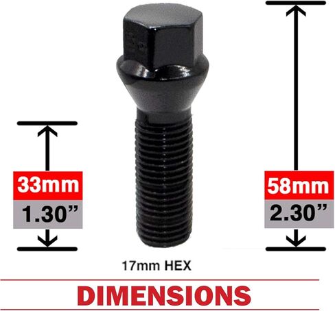 Wheel Accessories Parts Set of 20 Black 14x1.25 Lug Bolts Locking Spline Conical Seat with 40 mm Shank Length Small Diameter Lug Bolt with Dual Hex Key for Aftermarket Wheels (40mm, Black, M14x1.25) in Saudi Arabia