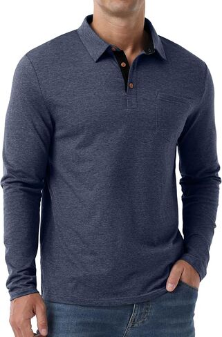 قمصان بولو بأكمام طويلة للرجال من Sailwind، تي شيرت كاجوال بياقة قطنية وجيب in Saudi Arabia