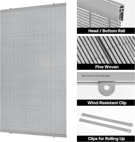 LazBlinds Cordless Roller Shades for Outdoor, Exterior Light Filtering Roll up Shades, Hanging Sunscreen for Patio, Balcony Indoor/Outdoor Porch, 30'' W x 64'' H, Grey in Kuwait