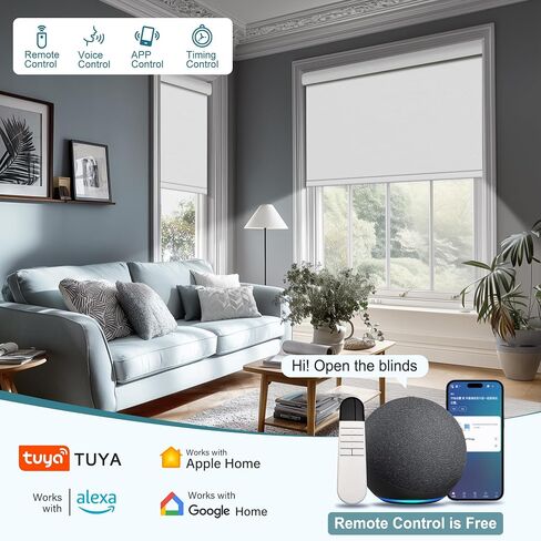 Motorized Blinds with Remote,Blackout Smart Roller Shades with App,Voice Control,Jacquard Fabric,Thermal Insulated Automatic Blinds,Electric Shades with USB/Solar Pannel.Jacquard White in Saudi Arabia