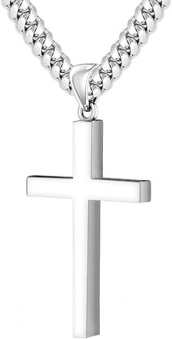 US Jewels Men's XL 925 Sterling Silver 2in Christian Cross Pendant Necklace, 22in to 26in in Saudi Arabia