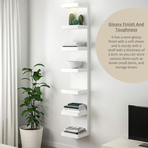 رف حائط عائم من 7 طبقات مزود بمصابيح LED - وحدة رفوف عرض حديثة باللون الأبيض مع جهاز تحكم عن بعد - رف كتب مثبت على الحائط لغرفة المعيشة أو غرفة النوم أو ديكور المكتب in Kuwait