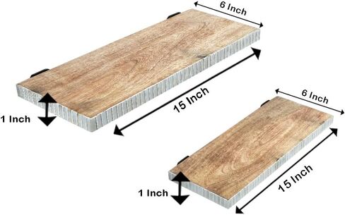 Floating Wall Shelves – Set of 2 Decorative Wood Shelves with Mosaic Tile Borders – Rustic Boho Wall Décor for Living Room, Bedroom, Kitchen & Office – Easy to Mount, Stylish Storage Display in Saudi Arabia