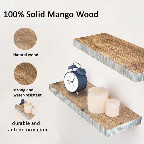 Floating Wall Shelves – Set of 2 Decorative Wood Shelves with Mosaic Tile Borders – Rustic Boho Wall Décor for Living Room, Bedroom, Kitchen & Office – Easy to Mount, Stylish Storage Display in Saudi Arabia