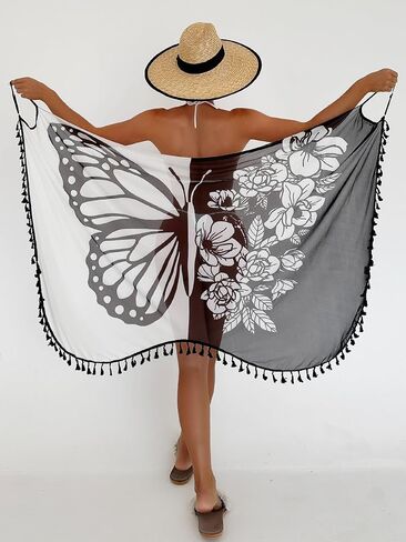 Verdusa Women's Beach Kimono Coverups Floral Boho Sleeveless Swimsuit Kimonos with Tassel in Saudi Arabia