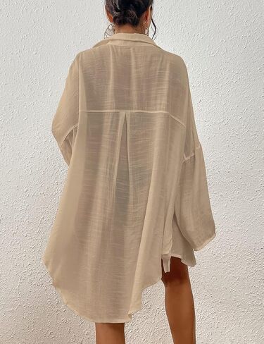 Bsubseach Linen Bathing Suit Cover Up Shirt Women Button Down Beach Cover Ups Split Tie Swimsuit Coverup Blouse in Saudi Arabia